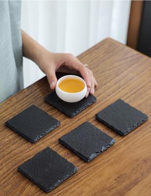 China Modern Square Coaster Set Wholesale Natural Slate Edge Natural Slate Coasters for sale