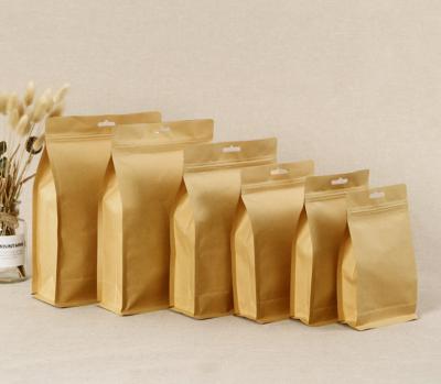 China Custom high quality brown food flat bottom kraft paper coffee bean snack bag with valve and ziplock for sale