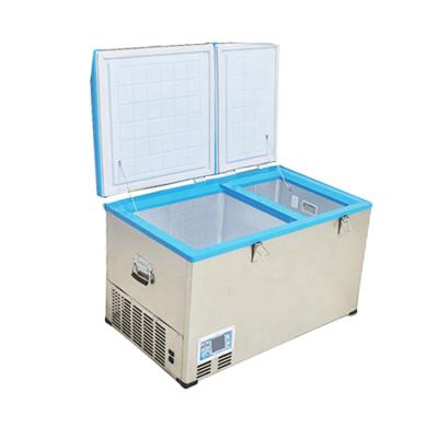 China 80L 12v 24v Low Noise Double Doors Zone Freezer Compressor Car Portable Fridge Double For Caravan Camping for sale