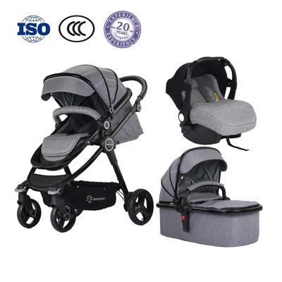 China Luxury Aluminum/Plastic/Fabric/Metal Trolley Hot Mum 3 in 1 Pram 360 Rotation Baby Buggy Stroller 3 in 1 with Car Seat for sale