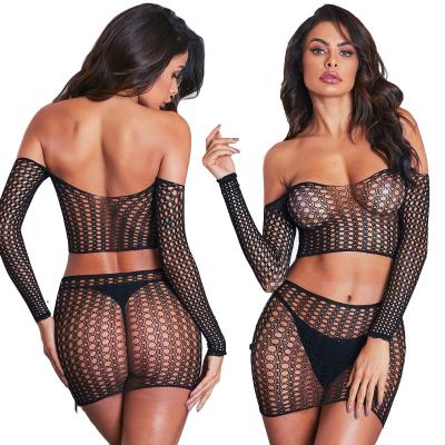 China New Nylon/Nylon Lingerie See Mesh Women's Sheer Sexy Lingerie Set Femme Hot Transparent Shiny Fishnet for sale