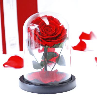 China Valentine's Day Genuine Preserved In Gift Box Decorative Lights Flower Eternal Galaxy Rose Glass Dome Real for sale