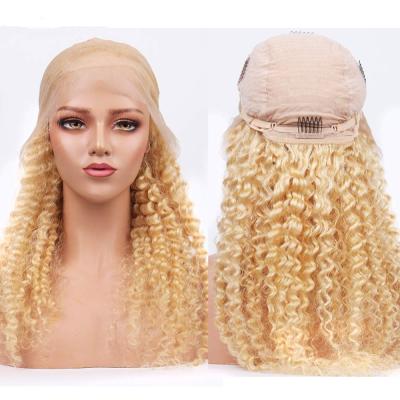 China Fashion Virgin Indian Raw Deep Top Lace Closure Curly Kinky Curly Blonde 613 Human Hair Extension Wigs for sale