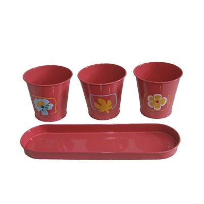 China CLASSIC miniature hand metal plant paint planters and pots with tray for sale for sale