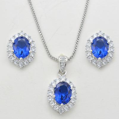 China Factory Wholesale Royal Sapphire Blue Necklace Earrings Bridal Jewelry Set CLASSIC for sale