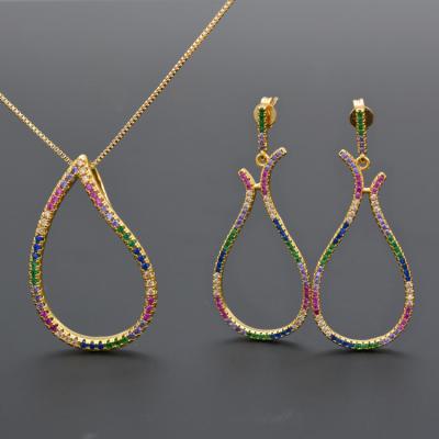 China Latest Fashion Good Quality Jewelry Design Multi Color Earrings And Necklace Zircon Jewelry Multi Set for sale