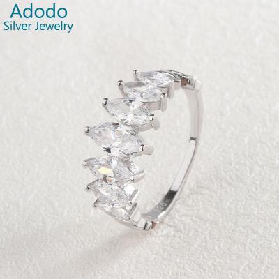 China Adodo Logo Anniversary Gift Jewelry 925 Sterling Silver Natural White Cubic Zirconia Baguette Ring Custom Made Silver For Girlfriend for sale