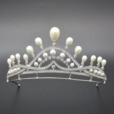 China Long Color Keeping Luxury Bling Zircon Pearl Tiaras And Crowns For Wedding Bridal Hair Accessories for sale