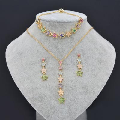 China Good Quality Fashionable Women Jewelry Multi Color Diamond Necklace And Earring Cubic Zirconia Jewelry Set for sale