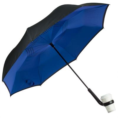 China Double Layer Reverse Umbrella Only Stand Inverted Reverse Umbrella With One Cup Holder Handle for sale