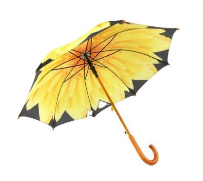 China Minimalist Custom Logo Printed Wood J Handle Wood Shaft Upright Umbrella for sale