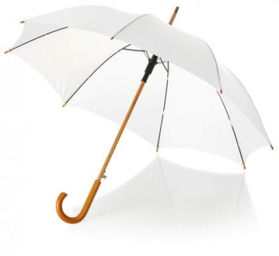 China All in 1 white umbrella with curved wooden handle, upright umbrella for sale