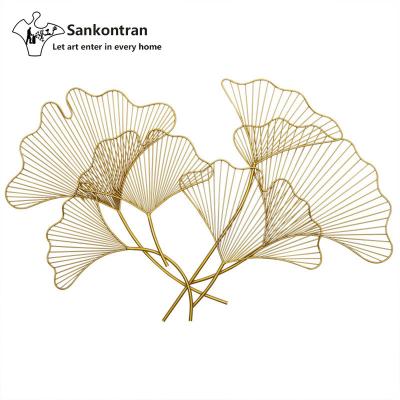 China China Handmade Gold Metal Wall Decor Color Gingko Leaf Wire Metal Craft for sale