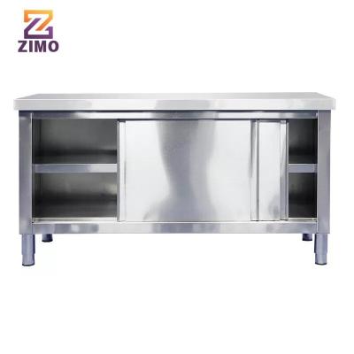 China Modern Simple Restaurant Kitchen Equipment Stainless Steel Sliding Door Prep Metal Storage Cabinet Working Tool Table With Drawers for sale