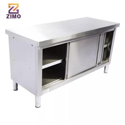 China Modern Simple Food Grade Stainless Steel Double Doors Storge Kitchen Table Steel Work Bench for sale