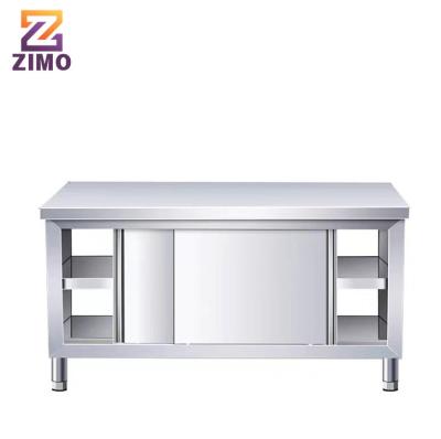 China Modern Simple Commercial Restaurant Waterproof Stainless Steel Kitchen Bench Cabinet Design with Sliding Door for sale