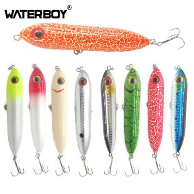 China Newest Topwater Big Lie 12.2g WATERBOY Lure Pencil 9.6cm Plastic Plopper Hard Bait Dog Trout Pencil Fishing Floating Walking Lure for sale