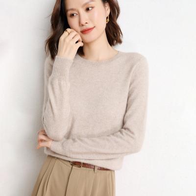 China Anti-wrinkle Women's Flat Round Neck Solid Knit Pullover for sale