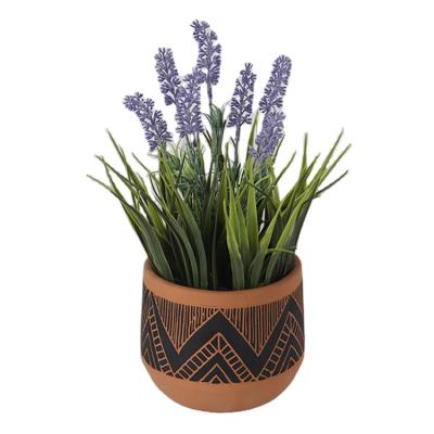 China Small Plastic Pot Fake Flower Decorative Artificial Flower Plants Potted Artificial Lavender for sale