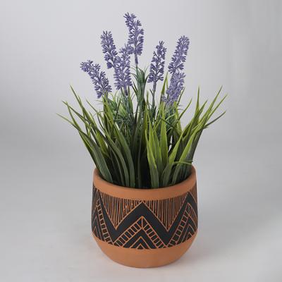 China Small Lavender Artificial Flower Pot Plastic Potted Decorative Plants Fake Flowers Artificial Flower Gass for sale