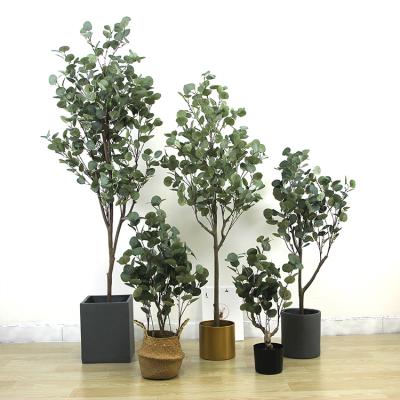 China Real Touch Fake Greenery Minimalist Plastic Silk Artificial Green Potted Eucalyptus Fake Leaves Bush Plant Tree Branch Bonsai for sale