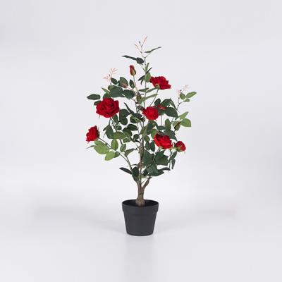 China 2021 70cm Real Touch Eco-friendly Rose Plant Flower Rose Tree Desktop Decoration Indoor Artificial Fake Plastic Bonsai In Pot for sale