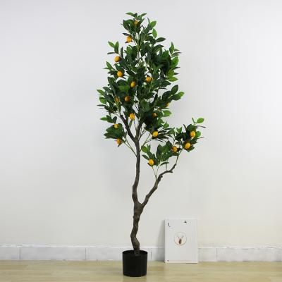 China Best Quality Tropical Fake Meyer Fruit Plant Bonsai Lemon Silk Plastic Artificial Tree Minimalist Home Outdoor Simulation for sale