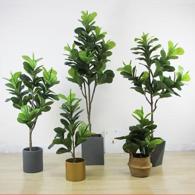 China Wholesale Minimalist Indoor Realistic Green Plastic Small Artificial Leaf Leaves Ficus Fiddle Fig Lyrata Tree Bonsai Plant For Garden for sale