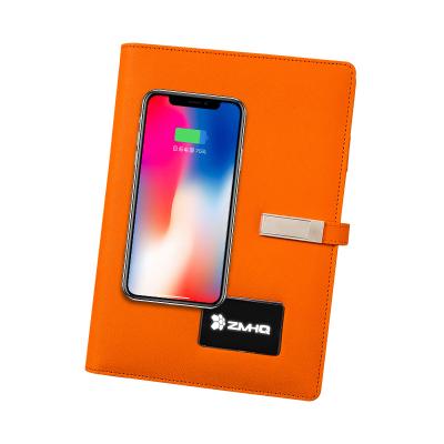 China A5 Hardcover Notebook With Lighting Logo Power Bank Wireless Charging Notebook for sale