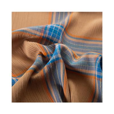 China Modern Design Breathable Plaid Fabric Rayon Metallic Crepe Yarn Fabric for sale