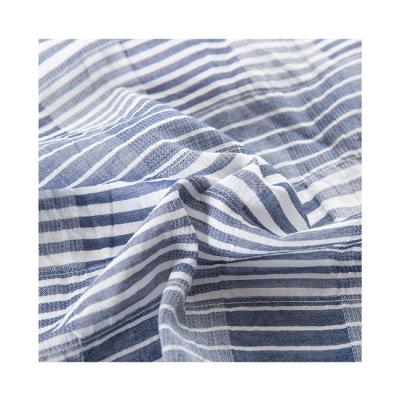 China Modern Design Fabric Cotton Elastane Fabric Breathable Blue White Striped Crepe Fabric for sale