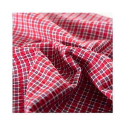 China Modern Design Breathable Red White And Gray Tricolor Striped Fabric Cotton Cotton Seersucker Fabric for sale