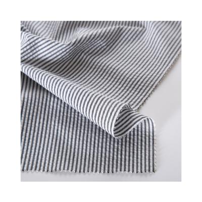 China Striped Cotton Fabric Modern Design 100% Cotton Seersucker Fabric Gray And White for sale