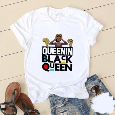 China Customized Tee QUICK DRY Print Your Own Logo Women T Shirt Plus Size Melanin Queen Graphic Tee Shirt for sale