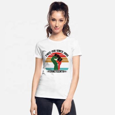 China Wholesale QUICK DRY Short Sleeve Round Neck Juneteenth Freedom Graphic Black Women Fashion T-shirt 100% Cotton Custom T Shirt for sale