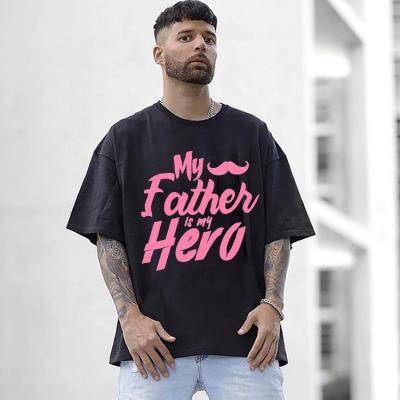 China Anti-Wrinkle Wholesale 100% Cotton Mens Letters Print Father's Day Classic Oversized Mens T-shirt Custom Clothing for sale