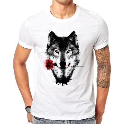 China Wholesale Viable Summer Men's Funny Wolf Man Cotton T-shirt Casual Hip Hop Animals 100% White Shirt for sale