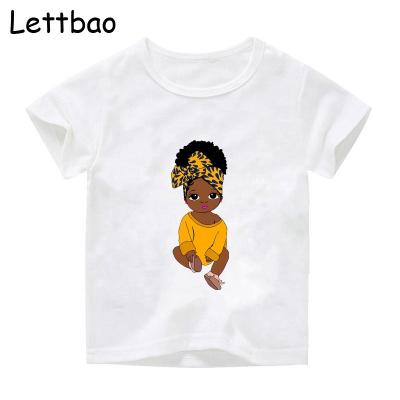 China Lovely QUICK DRY T-shirt Poppin Melanin Girl Black Print Tee Tops Girl's T-shirt Fashion Graphic Tees for sale