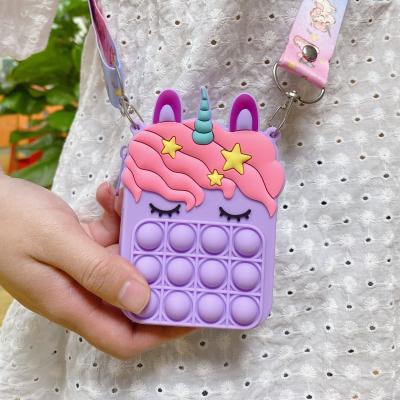 China Pencil Case Bubble Pop Unicorn Design Coin Card Pop Up Wallet Bag Push Bubble Jumping Purse, Silicone Bouncing Person Toy Coin Bags Pop Up the coin wallet purse for sale