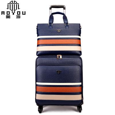 China Hot Strong 4 Wheel PU Trolley Luggage Bag Business Luggage Bag Strong Material Bag With Duffel Bag for sale