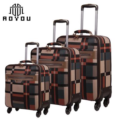 China 24 Inch 3pcs PU Women Travel Suitcase Grid Luggage Bags 16/20/Set Leather Trolley Luggage for sale