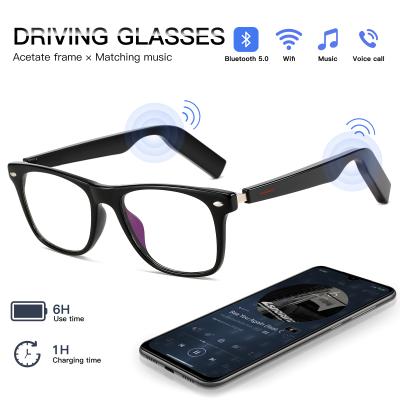 China Earphone E11 2021 Fashion Acetate Glass Fast Wireless Music Earphone Popular Smart Charging Glass Views for sale