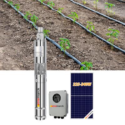 China Half acre agriculture/home solar farm irrigation water deep well pumps 3 inch 120W helical screw solar submersible water pump 56m head for sale