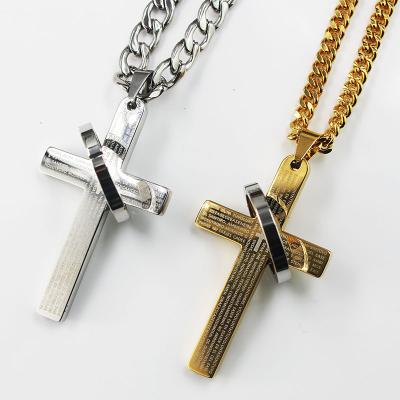 China Factory BMZ Pendant Necklace Real IP Gold Plating Best Good Cross 5*3*0.25cm Unisex Wholesale 316L Stainless Steel Religious With Bible for sale