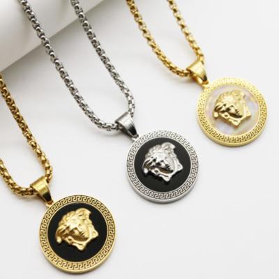 China New Hiphop Greek Popular Titanium Gold Hiphop Fashion Medusa Pendant Necklace for sale