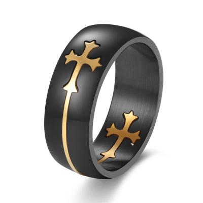 China BMZ 316L Christmas Black PVD Religious Stainless Cross Gifts Rings New Fashion Cross Detachable Love Black Gold Ring for sale