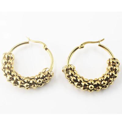 China BMZ 316L Block Flower Shape Real 18K Gold Stainless Trendy Chunky Ion Plating Stable Earring for sale