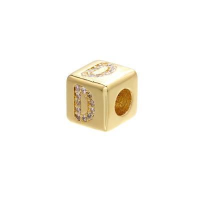 China Crystal Gold Rectangle Pendant Copper Micro Pave With Zircon Spacer Beads Accessories For Jewelry Making Loose Beads for sale