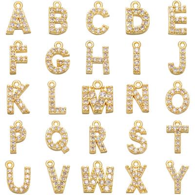 China Crystal Gold and Platinum Plated CZ Micro Pave Findings Letter Dangle Charm Alphabet Letter for Necklace Bracelet Jewelry Making for sale