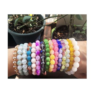 China BMZ FASHIONABLE Adjustable Natural Blast Bead Bracelet High Quality Round Glass Bead Stretch Bracelets Quartz Glass Stone Bracelet Unisex for sale